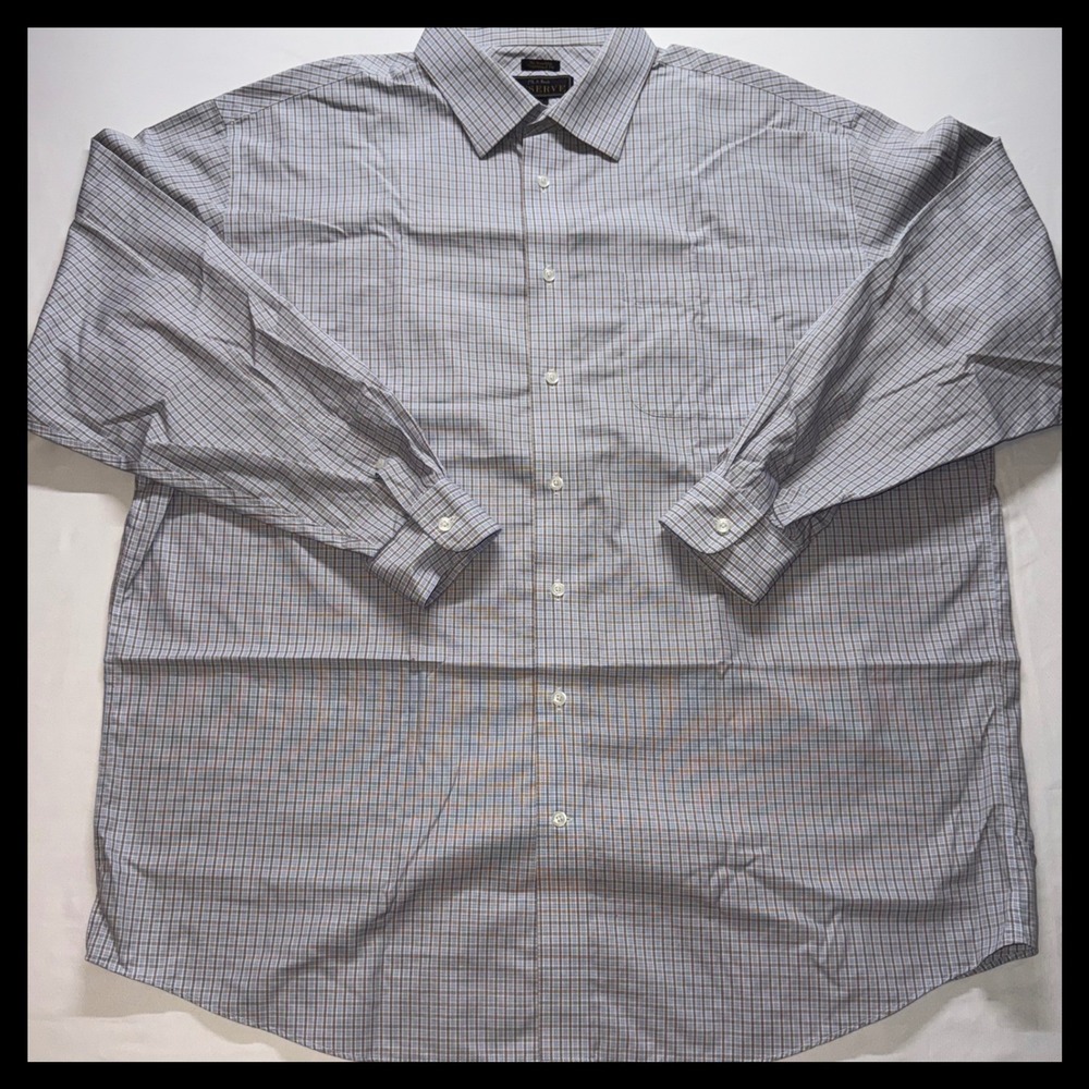Jos. A. Bank Reserve Dress Shirt Men 19-37 Blue Tan Plaid Cotton Workwear